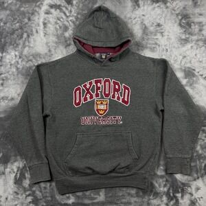 Oxford University Hoodie Mens Size M Gray Burgundy Collegiate Crest Pullover